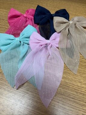 Set of Sheer Sparkle Hair Bows in Pink, Navy, Beige, Mint, Lilac, Hot Pink